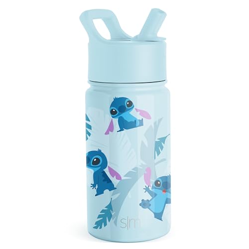 Image of Simple Modern Disney Stitch Water Bottle with Straw Lid | Reusable Insulated Stainless Steel Cup for Girls, School | Summit Collection | 14oz, Tropical Stitch