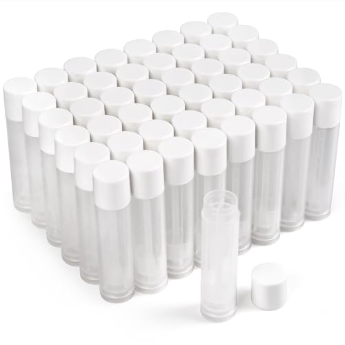 LotFancy 60PCS Lip Balm tubes Empty, 5.5ml (3/16 Oz), Clear Lip Balm Container Tubes with White Caps, BPA Free & Leak Free, Refillable, for DIY Cosmetic Makeup