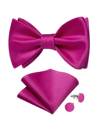 Image of DiBanGu Solid Color Bow Ties for Men Formal Satin Self Tied Bowtie with Lapel Pin Pocket Square Cufflinks for Wedding Party