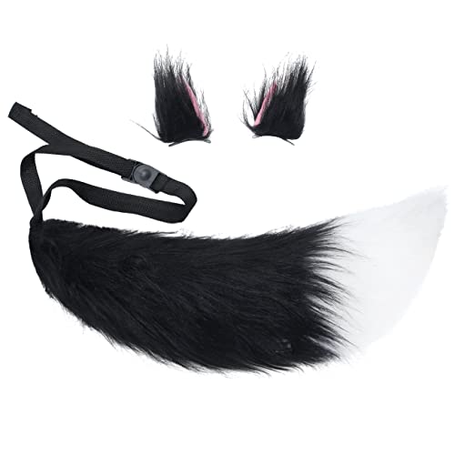 La Carrie Plush Tail And Ears Faux Fur Animal Fox Wolf Costume Kit For Unisex Kids Adult Party Halloween Fancy Dress Cosplay(Black) #TOP15