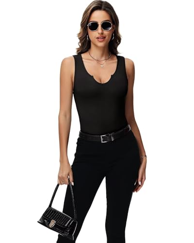RIROW Damen Tank Top Ärmellos Gerippt Trägertop Slim Fit V-Ausschnitt Cut-Out Basic Sommer Oberteil XXL Schwarz