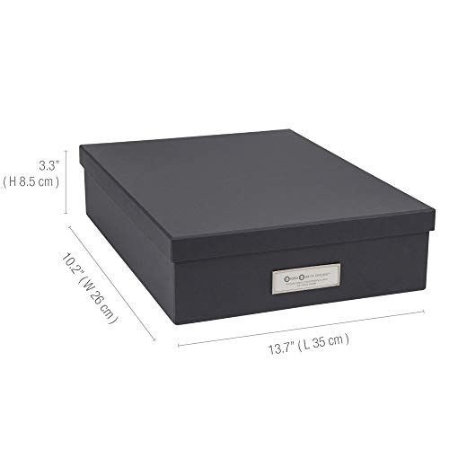 Bigso Oskar Fiberboard Label Frame Document Letter Box | File Organizer Document Box For Important Paperwork | Document Storage Box With A Lid & Metal Label Window | 3.3″X10.2″X13.8″ | Dark Grey #TOP2