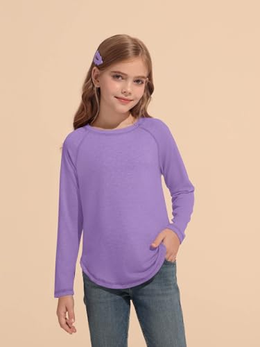 Haloumoning Girls Raglan Long Sleeve Shirts Kids Curve Hem Crewneck Tunic Tops Fashion T-Shirts 5-14Y4