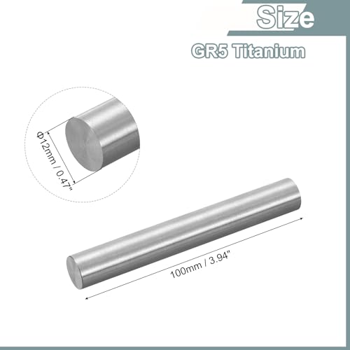 QUARKZMAN 1Stk GR5 Titaniumiumstab Durchmesser 12mm 0 47 Länge 100mm 3 94 Metall Vollmaterial TC4 Titaniumlegierung Rundstab Metallstab Für Modellflugzeuge Schiffe Metallbearbeitung