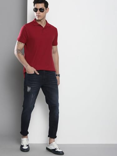 Image of The Indian Garage Co Men Carrot Fit Solid Mid-Rise Stretchable Jeans
