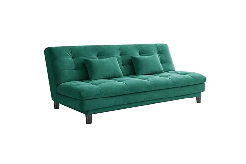 Image of 3-Seater Velvet Sofa Cum Bed, Tufted Convertible Sleeper Couch, Space-Saving Design, Comfortable Cushioned Seating - Green