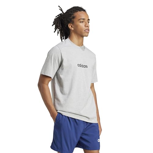 Adidas Men's Essentials Linear Sportswear Sportswear T-Shirt, Medium Grey Heather/Black, X-Large - Image 2