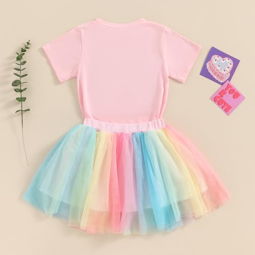 Image of Toddler Girl Birthday Outfit 2 /3 /4 /5 /6 Print Short Sleeve Shirt 2nd /3rd /4th /5th /6th Tutu Skirt Summer Clothes