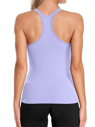 Image of ATTRACO Ribflex Ribbed Workout Tank Tops for Women with Built in Bra Racerback Scoop Neck Athletic Top