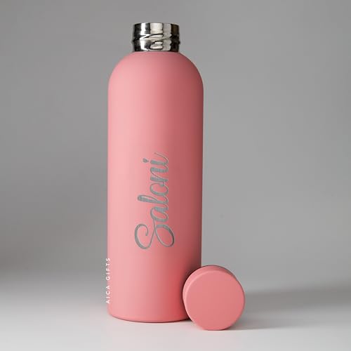 Image of AICA Personalized Name Stainless Steel Water Bottle -500ml - 12 Hrs Hot & 18hHs Cold (Nudepink) |Customised Gift For Women Girl | Gifts for Woman | Gift for Girls