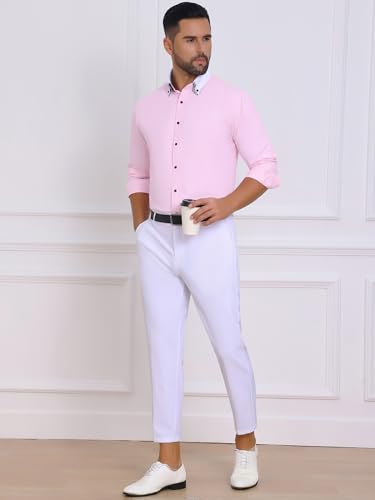 Men's Contrasting Colors Collar Long Sleeve Button Down Formal Business Dress Shirts2