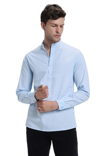 Image of Dennis Lingo Men's Cotton Solid Slim Fit Mandarin Collar Full Sleeves Casual Shirt