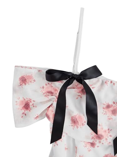 Image of Verdusa Women's Fairycore Floral Print Off The Shoulder Mesh Mini Dress Bow Backless Holiday Cami Dress