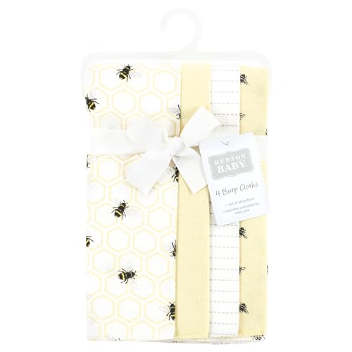 Image of Hudson Baby Unisex Baby Cotton Flannel Burp Cloths, Honey Bee, One Size