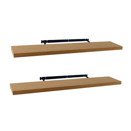 LOLAhome - Set de 2 Baldas Flotantes para Pared de Madera Color Roble de 120x23,5 cm. Estantes de Pared Resistentes sin Agujeros Visibles para Salón, Cocina, Oficina o Dormitorio