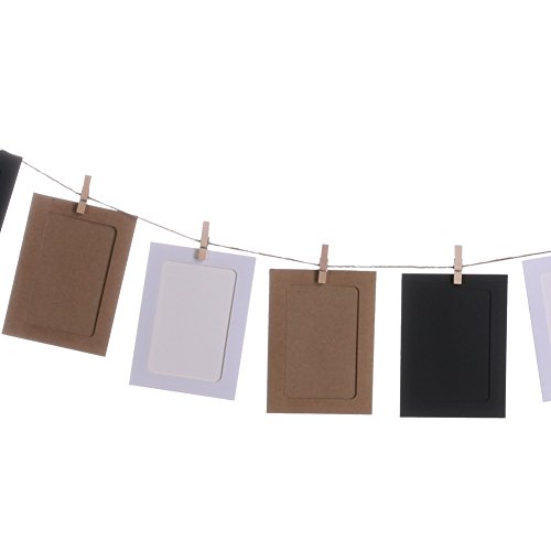 Akoak 30Pcs Diy Kraft Paper Cardboard Photo Frame With Wooden Clips And String,White/Black/Brown Three Colors And Each Color 10 Pcs,Great For Home Decor (2" X 3") #TOP3