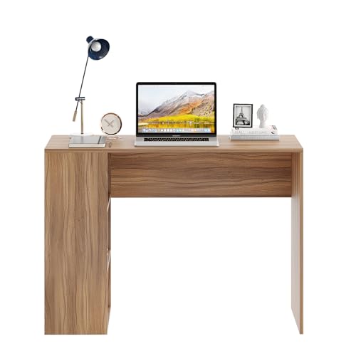 Image of FURNEASER Lexus Wooden Study Table with Side Storage Shelves, Modern Computer Desk for Home & Office (ST-LX80-L)
