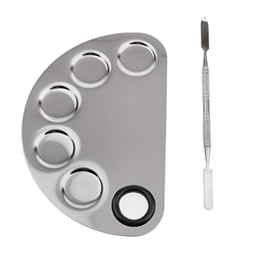 Kira Stainless Steel Professional Beauty Salon Color Cream Cosmetic Mixing Makeup Palette, Spatula Makeup Artist Nail Art Tool (half round) - Image 2