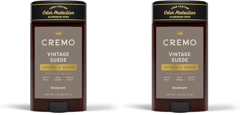 Image of Cremo Vintage Suede Aluminum Free Deodorant for Men, 48-hour Long Lasting Odor Protection, 2.65oz,(Pack of 2)