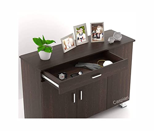 Image of CASPIAN 3 Door Shoe Rack Cum Cabinet (Brown) | Engineered Wood Pre Assembled Furniture | Storage Organizer for Indoor /Outdoor Use | 6 Shelves, 1 Drawer | Wooden Shoe Racks for Home