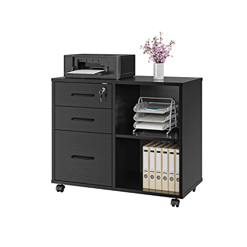 3 Drawer Office File Cabinets, Mobile Lateral Printer Stand with Open Storage Shelf, Rolling Filing...