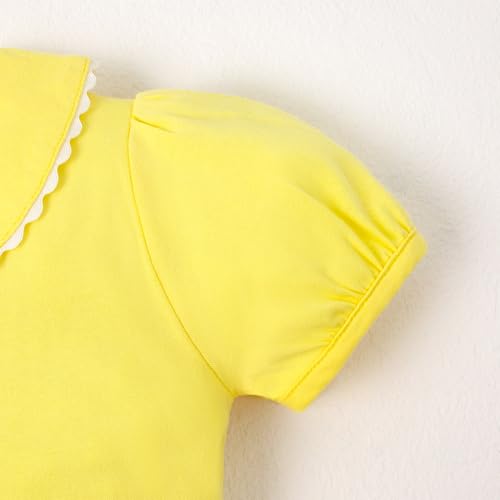 Image of 12M-14Y Toddler Baby Girls Peter Pan Collar Blouse Kids Girl Solid Color Puff Sleeve T-Shirts Casual Tee Tops