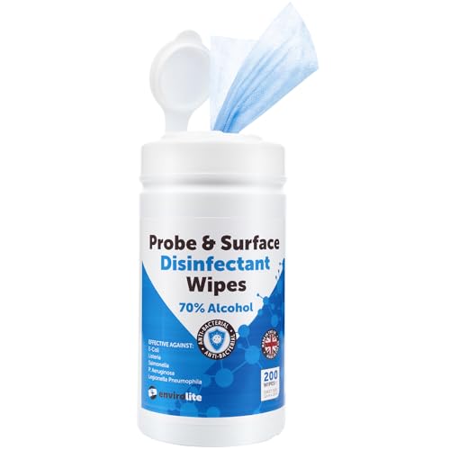 Antibacterial Wipes - 1 x Tub of 200 Alcohol Wipes for Cleaning Surfaces and Kitchen Food Probes Disinfectant Sterile Probe Wipes Food Safe