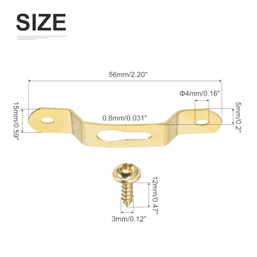 Image of DTGN 56mm x 15mm Keyhole Hanging Plate with Screws - 20Pcs - Good for Hanging Paintings - Picture Frame Hook Photos - Gold
