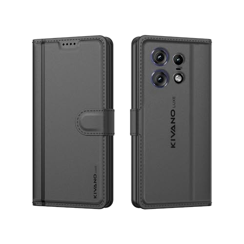 Image of KIVANO LUXE Compatible for Motorola Edge 50 Pro 5G Luxury Handmade Leather Magnetic Flip Folio Case | Card Holder & Kickstand | Slim Protective Cover | Unisex - Black