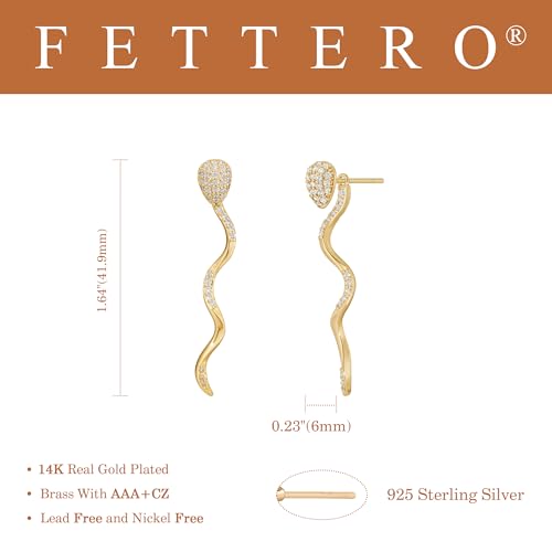 FETTERO Gold Stud Earrings for Women, 14K Gold Plated Hypoallergenic Earrings, Dainty Animal Snake Earring | Cartilage Piercing Jewelry | Gold Earrings for Women