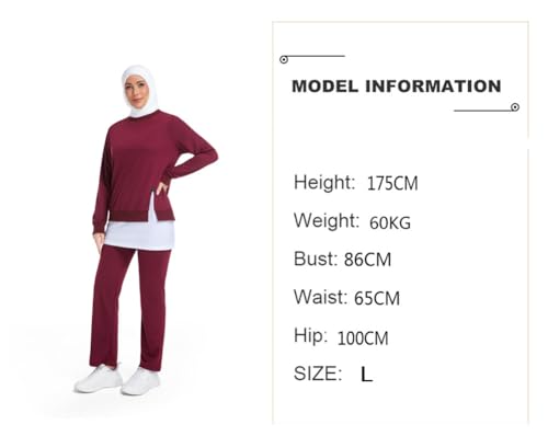 Muslim Women's Activewear Set Long Sleeve Athletic Top with Loose Pants Modest Workout Outfit for Gym4