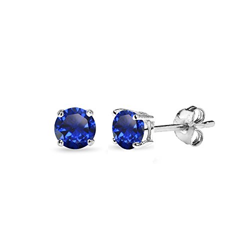 Sapphire Earrings for Women Sterling Silver Trendy Round-Cut Created Blue Gemstone Solitaire Studs for Men Bridesmaids Prom Gift