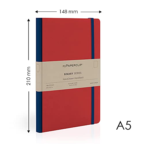 Image of myPAPERCLIP Binary Series Notebook, Section Thread Bound, Hand Drawn Hard Cover, A5 (148 x 210 mm, 5.83 x 8.27 in.), Plain, BSH192A5-P Red