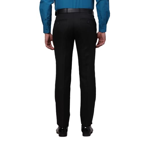 Image of Raymond Men's Slim Fit Structure Pattern Polyester Viscose Blend Flat Front Trouser