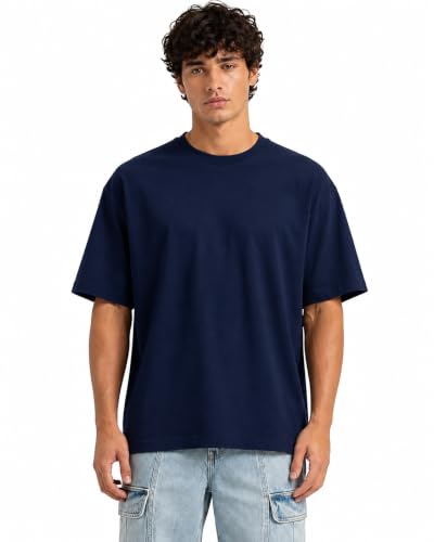 Image of VEL Plain 100% Heavy Cotton Oversized T-Shirt Baggy Fit Drop Shoulder Half Sleeves Round Neck Solid 100% Cotton T-Shirt for Men (Pack of 3)