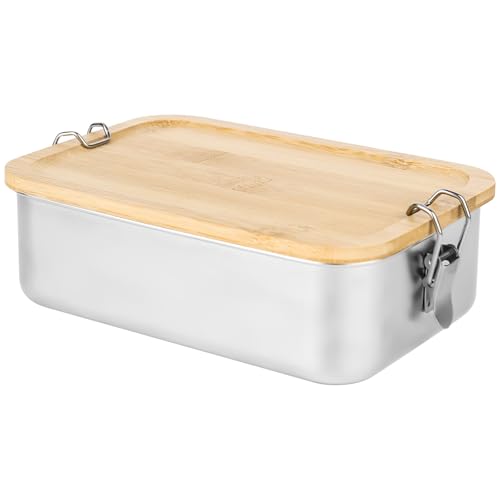 elthmpr Brotdose Edelstahl Lunchbox Erwachsene - Lunch Box Adult 1400ML Brotdose Metall mit Holzdeckel Vesperdose BPA-frei Brotzeitdose Bento Box Fr&uuml;hst&uuml;cksbox Brotbox f&uuml;r Schule Ausfl&uuml;ge