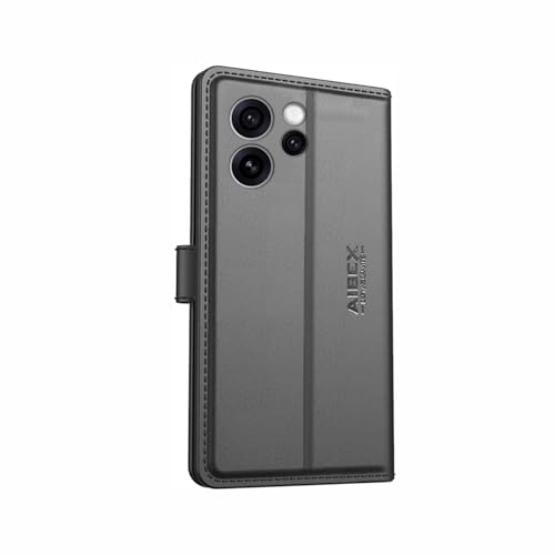 Image of AIBEX Compatible for Oppo Reno 15 Pro 5G Flip Cover Leather Finish | Inside TPU with Card Pockets | Wallet Stand | Complete Protection Flip Case Black