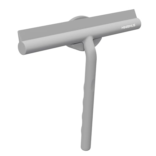 Image of MINISMUS Silicone Shower Squeegee, Glass Squeegee for Shower Screen, Shower Cubicles, Panes, Bathroom Wiper, Includes Magnetic Holder, No Drilling, Self-Adhesive, Windscreen Squeegee (21 cm, Grey)