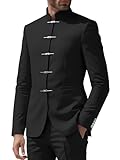 2 Piece Suit Men Black Chinese Tunic Suit Mandarin Collar Suits for Men Slim Fit with Tang Style Metal Buckle...