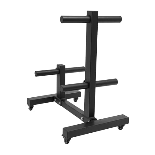 YUNLAIGOTOP Olympic Bumper Weight Plate Rack Tree Commercial Vertical Storage Rack w/Wheels All Weight Plate Tree Holder & Vertical Barbell Storage Rack for Homes, Hotels, Gyms