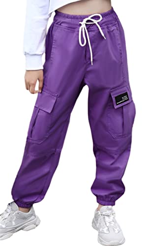 Betusline Girls&Womens Cargo Jogger Pants Elastic Waist Casual Lightweight Pants 7 Years-Large2