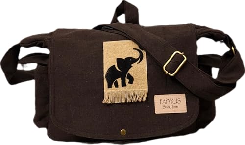Image of Rough Canvas Cotton Messenger Sling Bag, (32x23x10cm, 7.5L) Medium Size. Patching with Elephant Design