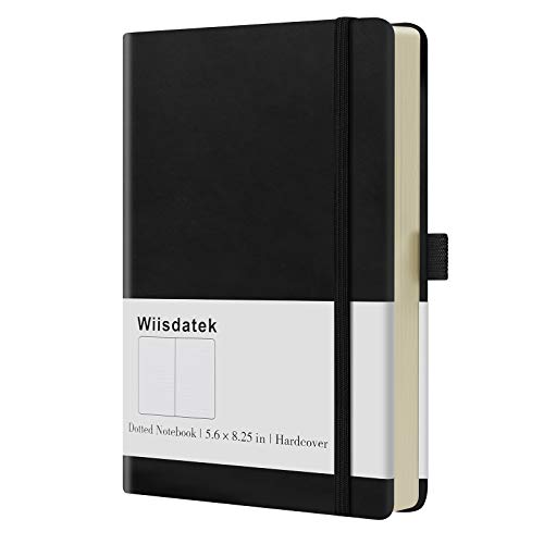 Wiisdatek Bullet Dotted Journal - A5 Dotted Notebook Hardcover Dotted Journal, 5.6 x 8.25 inches, 100gsm Thick Paper with Pen Loop(Black)