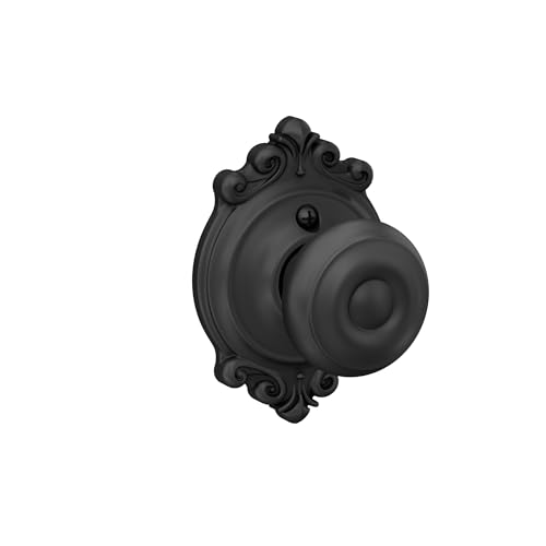 Image of Schlage F10 GEO 622 BRK Georgian Door Knob with Brookshire Trim, Hall & Closet Passage Lock, Matte Black