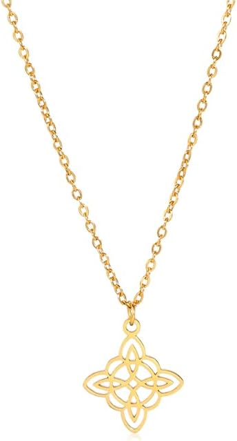 18K Yellow Gold Witch Knot Necklace, Nudo de Bruja, Witchcraft Witch Knot Necklace Women Neck Chains, Vintage Cross Pentacle Amulet, Gifts for Women