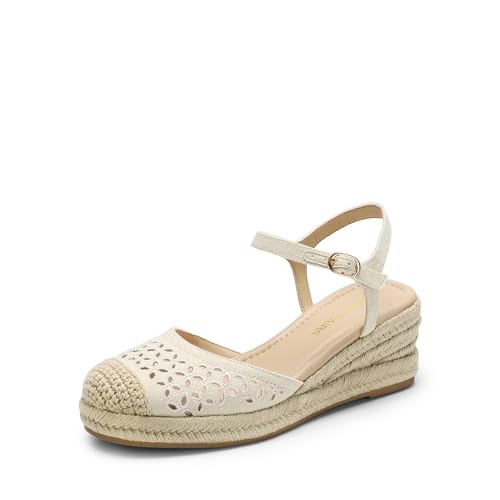 DREAM PAIRS Women's Wedge Sandals, Closed Toe Espadrilles Platform Wedge Heels with Adjustable Ankle Straps and Comfortable Cushion Insoles 8 Beige
