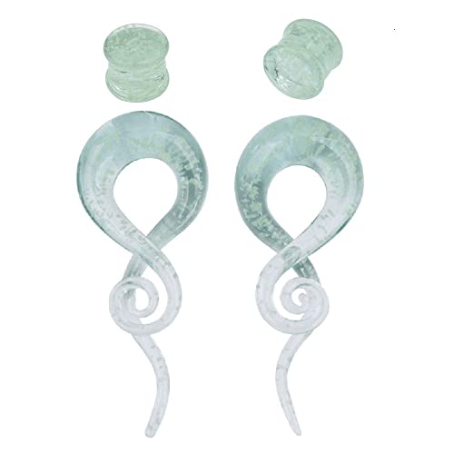 NewZenro Glow in The Dark Ear Glass Spiral Tapers Plugs Tunnels Expander Hanger Gauges Earrings Stretching Body Piercings Jewelry Set For Women Men (00G (10mm))