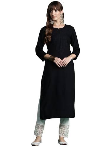 Image of INDO ERA Women's Viscose Rayon Straight Fit Embroide Straight Kurta (KT5WN10032)