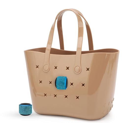 Image of Tote Tunes Mini Bluetooth Speaker for Bogg-Style Tote Bags - Waterproof Wireless Speaker with Rivet Attachment, Beach Pool Bag Accessory, Portable Sound for EVA Rubber (Aqua Rhinestone Speaker)
