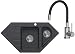 Produktbild VBChome Eckspülbecken mit Armatur 95x49 cm Schwarz Granit 1,5 Becken 1,5 Abtropffläche Küche Einbauspüle Küchenspüle Gesprenkelt Spülbecken Siphon Armatur